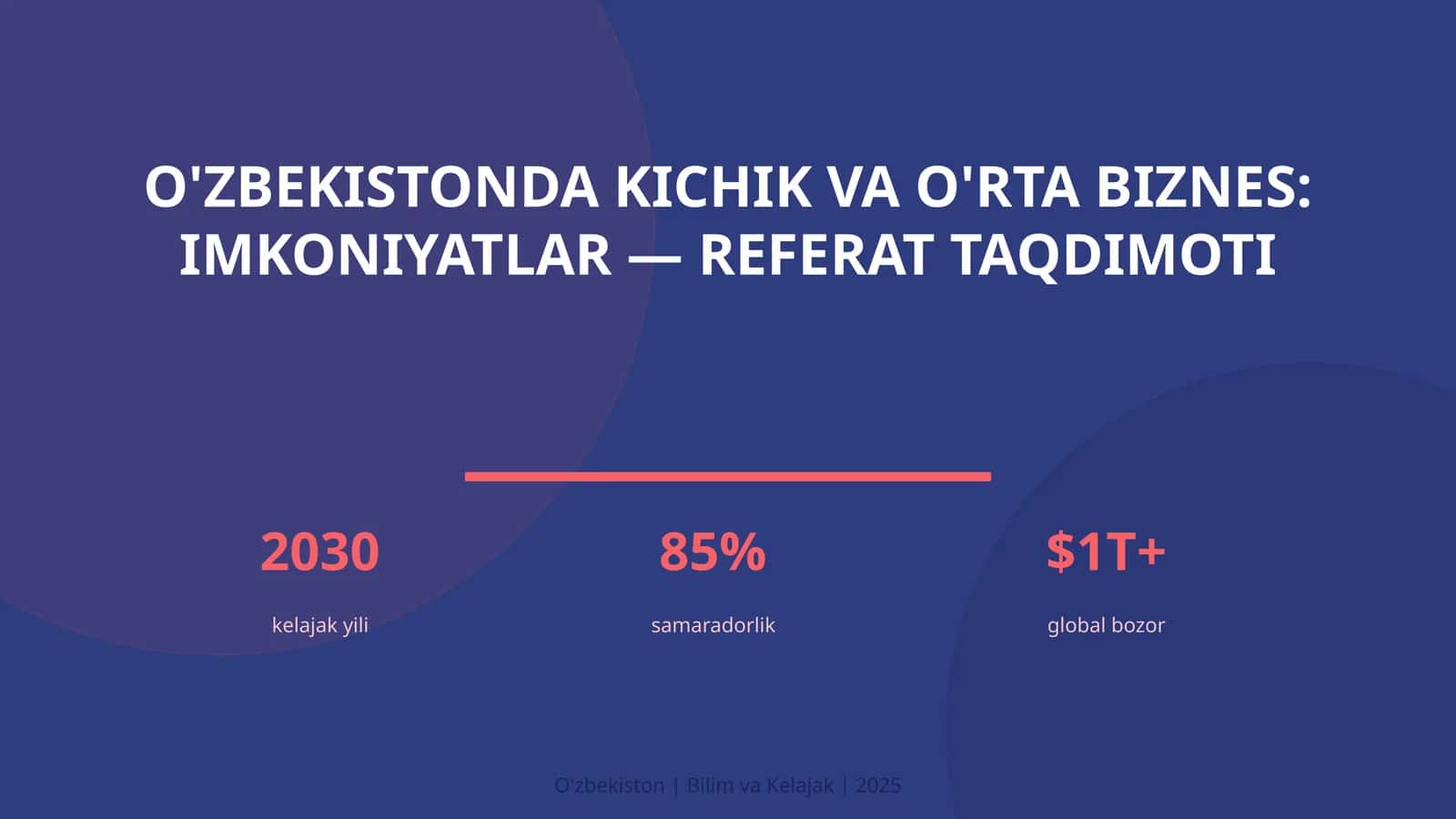 O'zbekistonda kichik va o'rta biznes: imkoniyatlar — referat taqdimoti