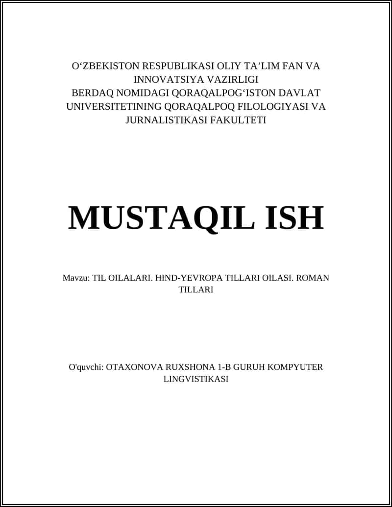 TIL OILALARI. HIND-YEVROPA TILLARI OILASI. ROMAN TILLARI
