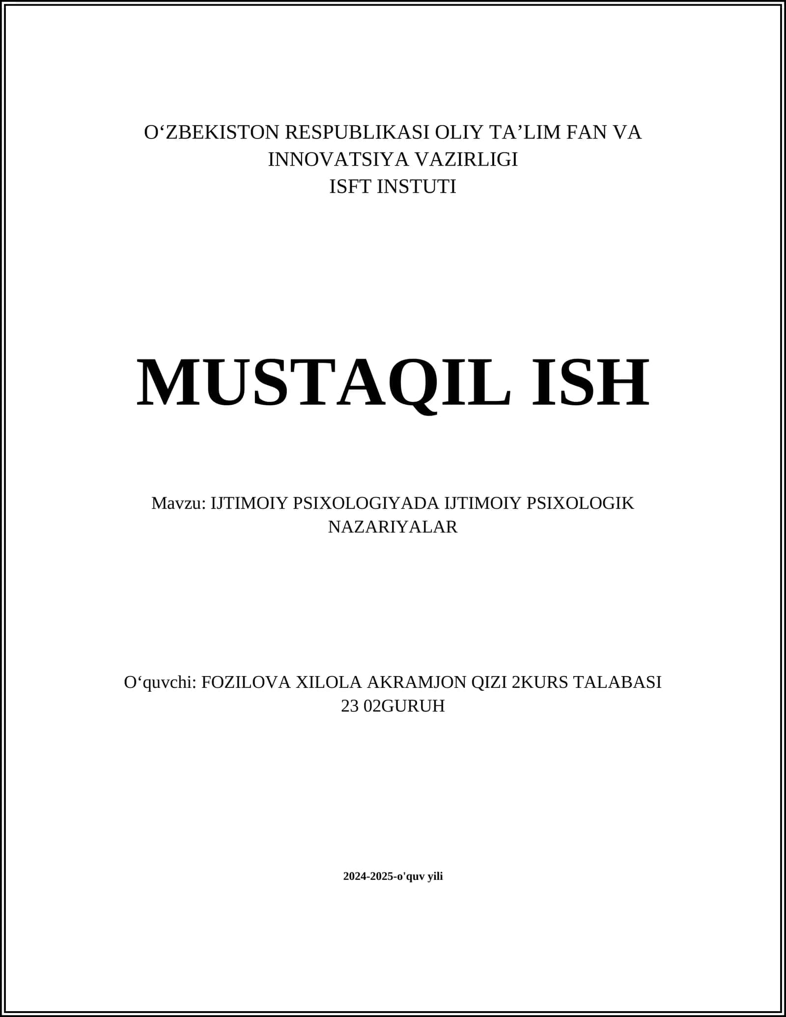 IJTIMOIY PSIXOLOGIYADA IJTIMOIY PSIXOLOGIK NAZARIYALAR