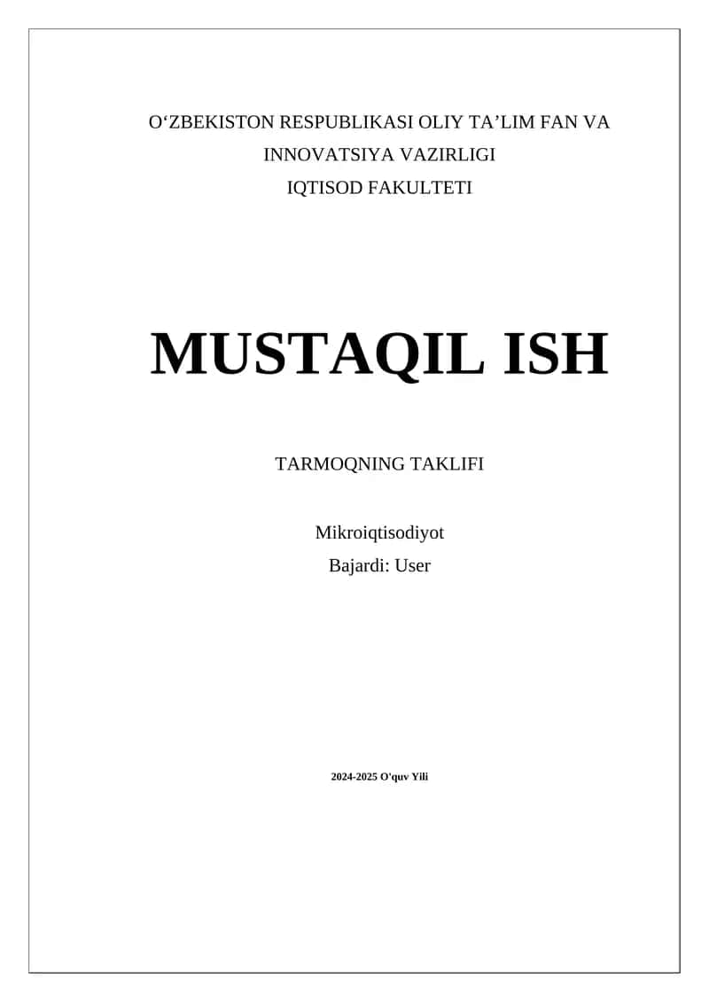 Tarmoqning taklifi