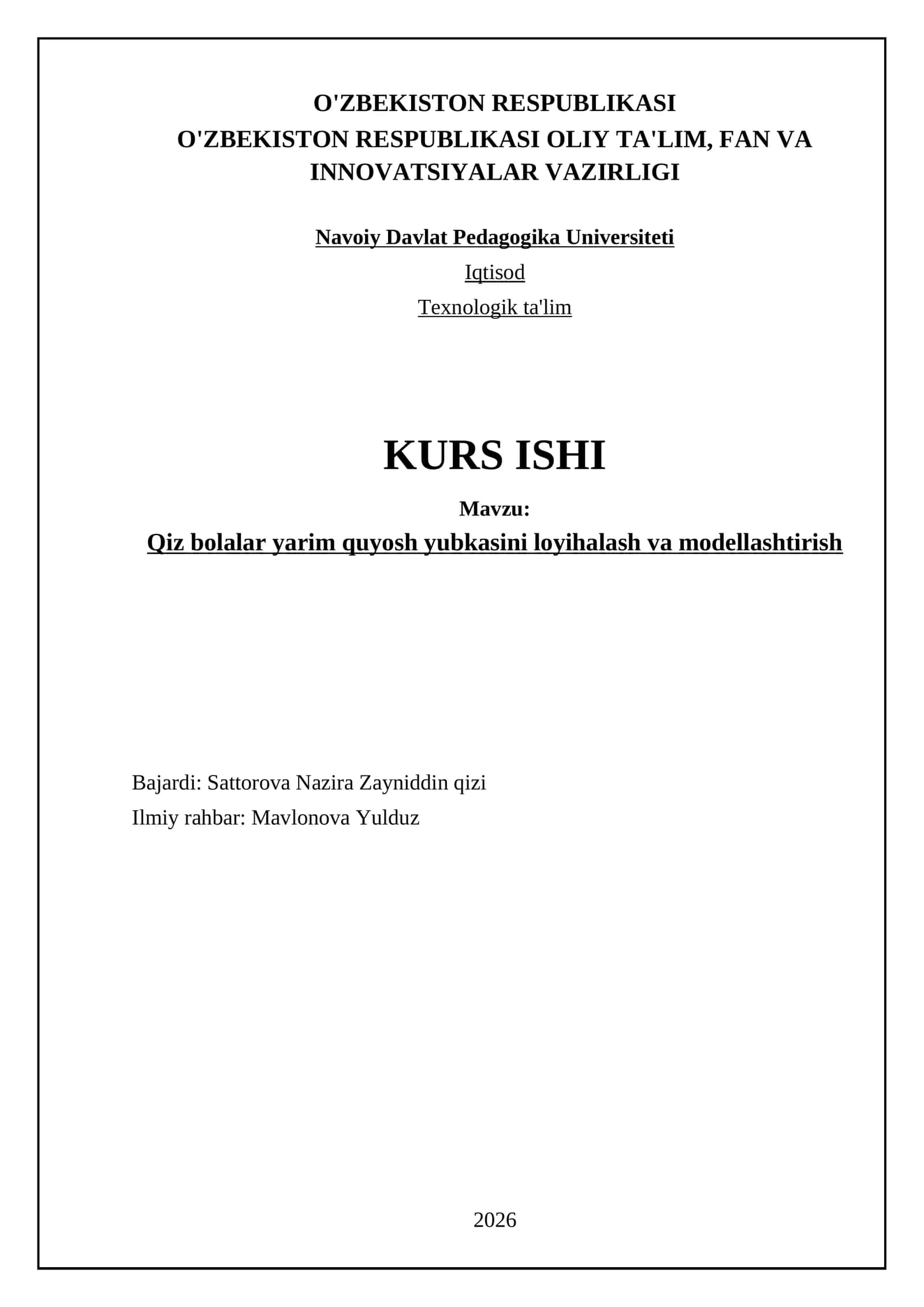 Qiz bolalar yarim quyosh yubkasini loyihalash va modellashtirish