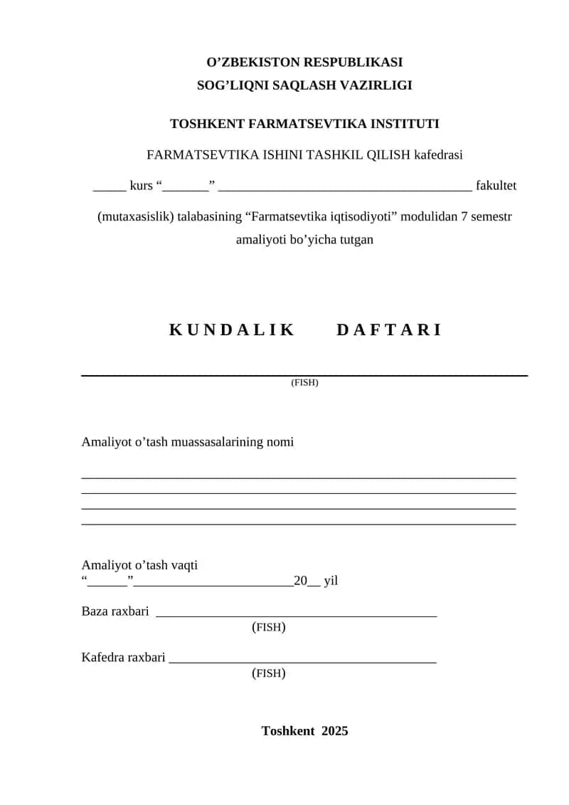"Farmatsevtika iqtisodiyoti" kursi