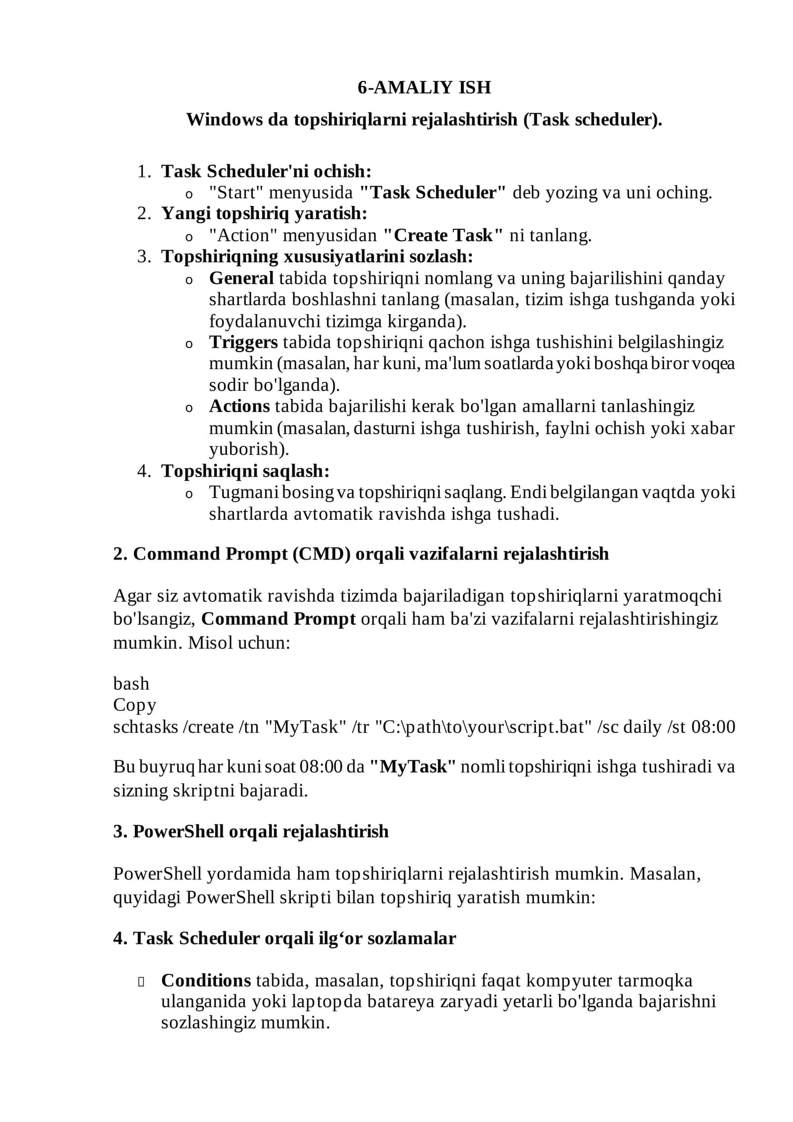 Yangi zadacha yaratishni bosamiz