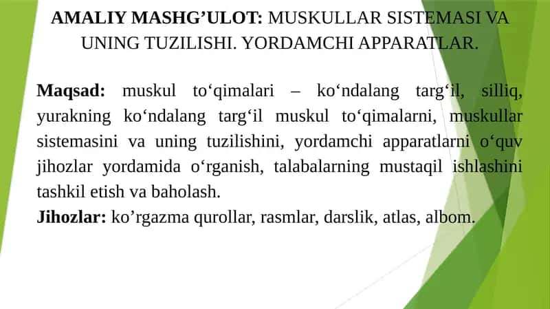MUSKULLAR SISTEMASI VA UNING TUZILISHI. YORDAMCHI APPARATLAR.