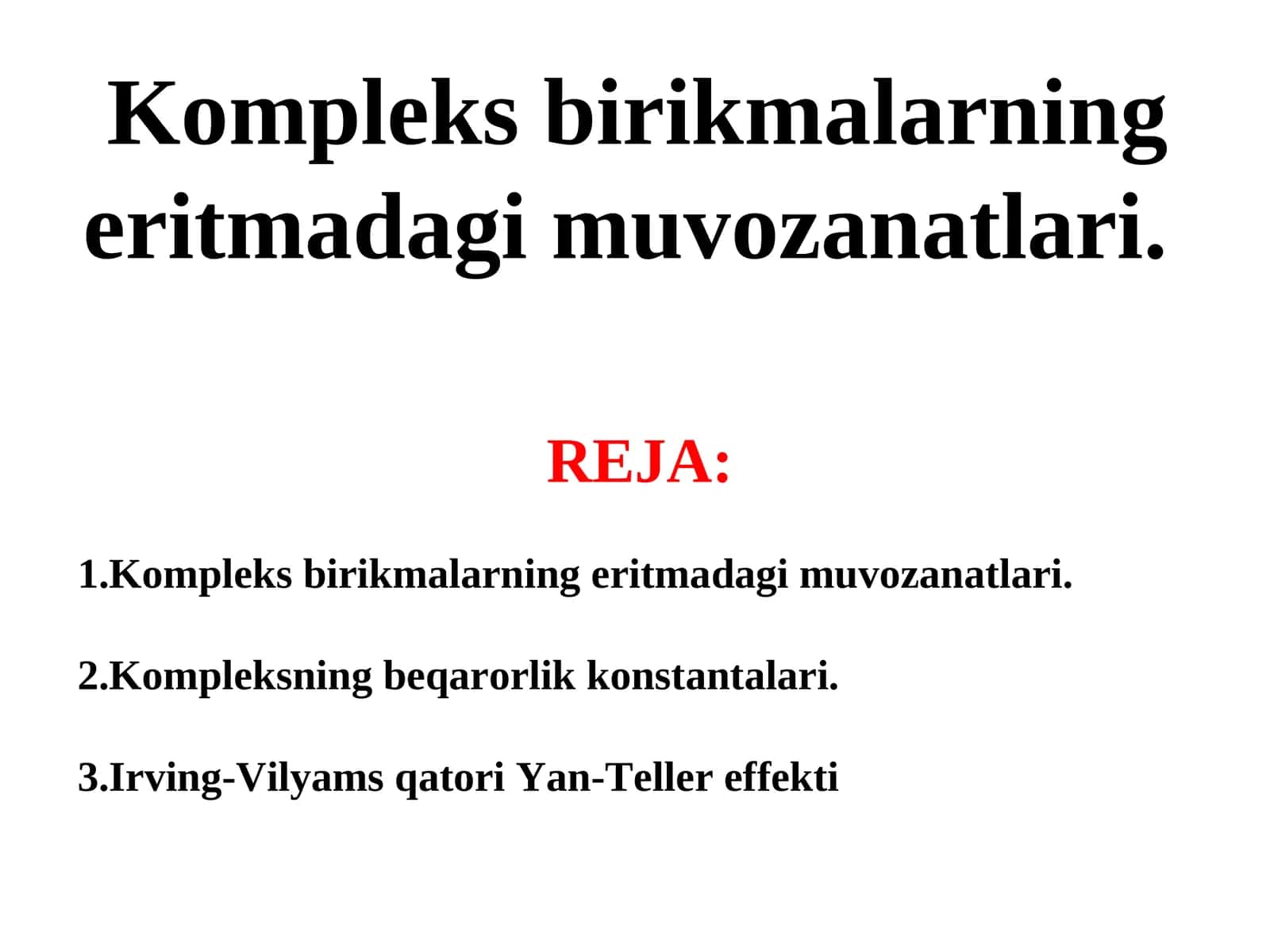 Komplеks birikmalarningeritmadagi muvozanatlari