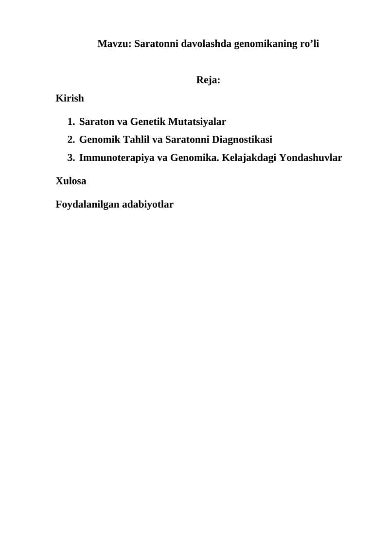 Saratonni davolashda genomikaning ro’li