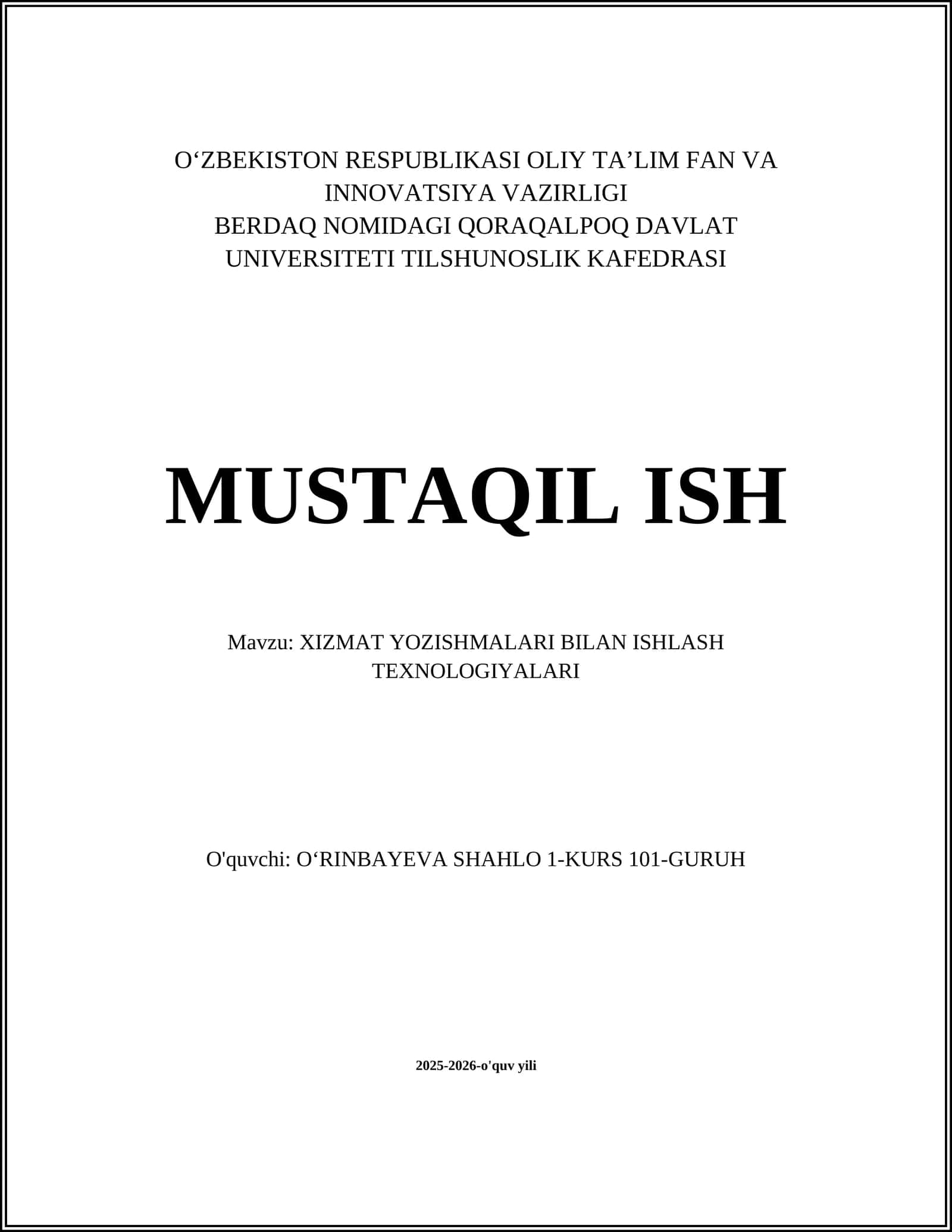 XIZMAT YOZISHMALARI BILAN ISHLASH TEXNOLOGIYALARI