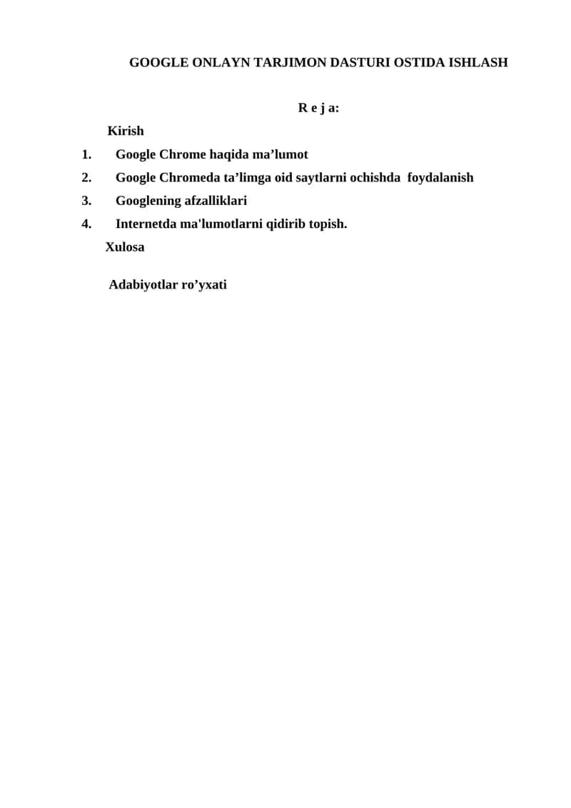 Google Onlayn Tarjimon Dasturi Ostida Ishlash