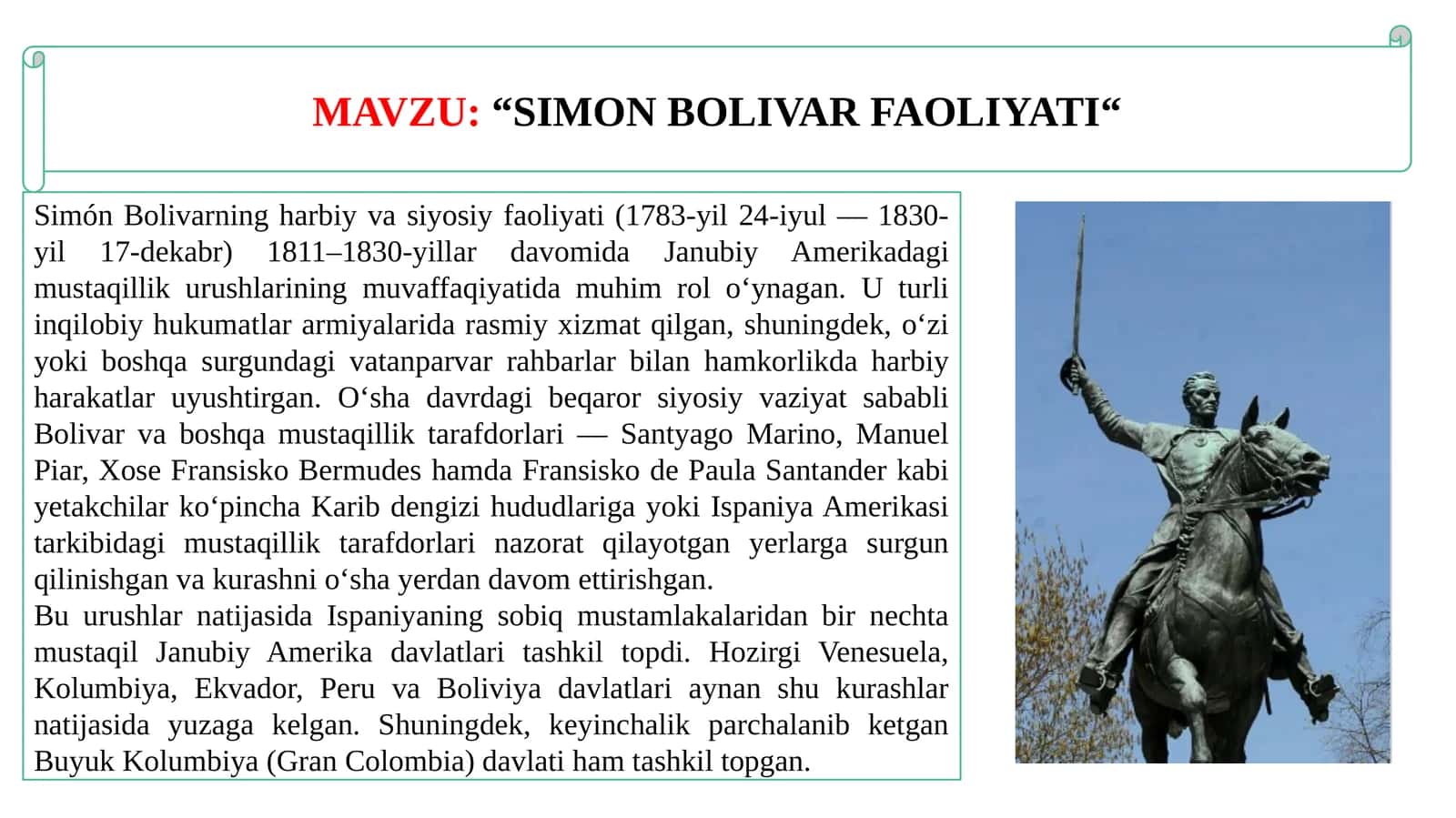 SIMON BOLIVAR FAOLIYATI