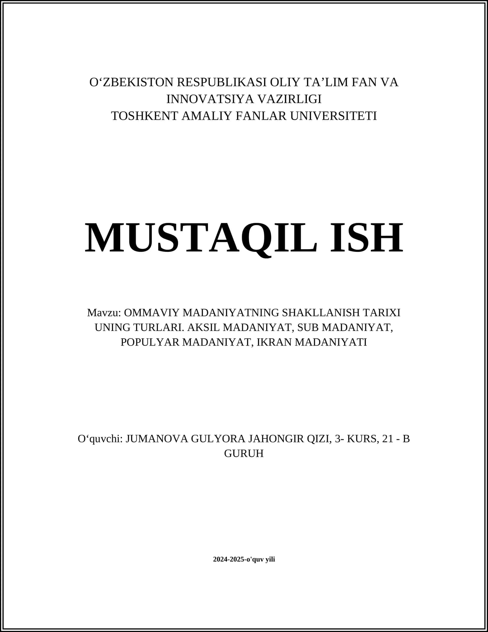 OMMAVIY MADANIYATNING SHAKLLANISH TARIXI UNING TURLARI