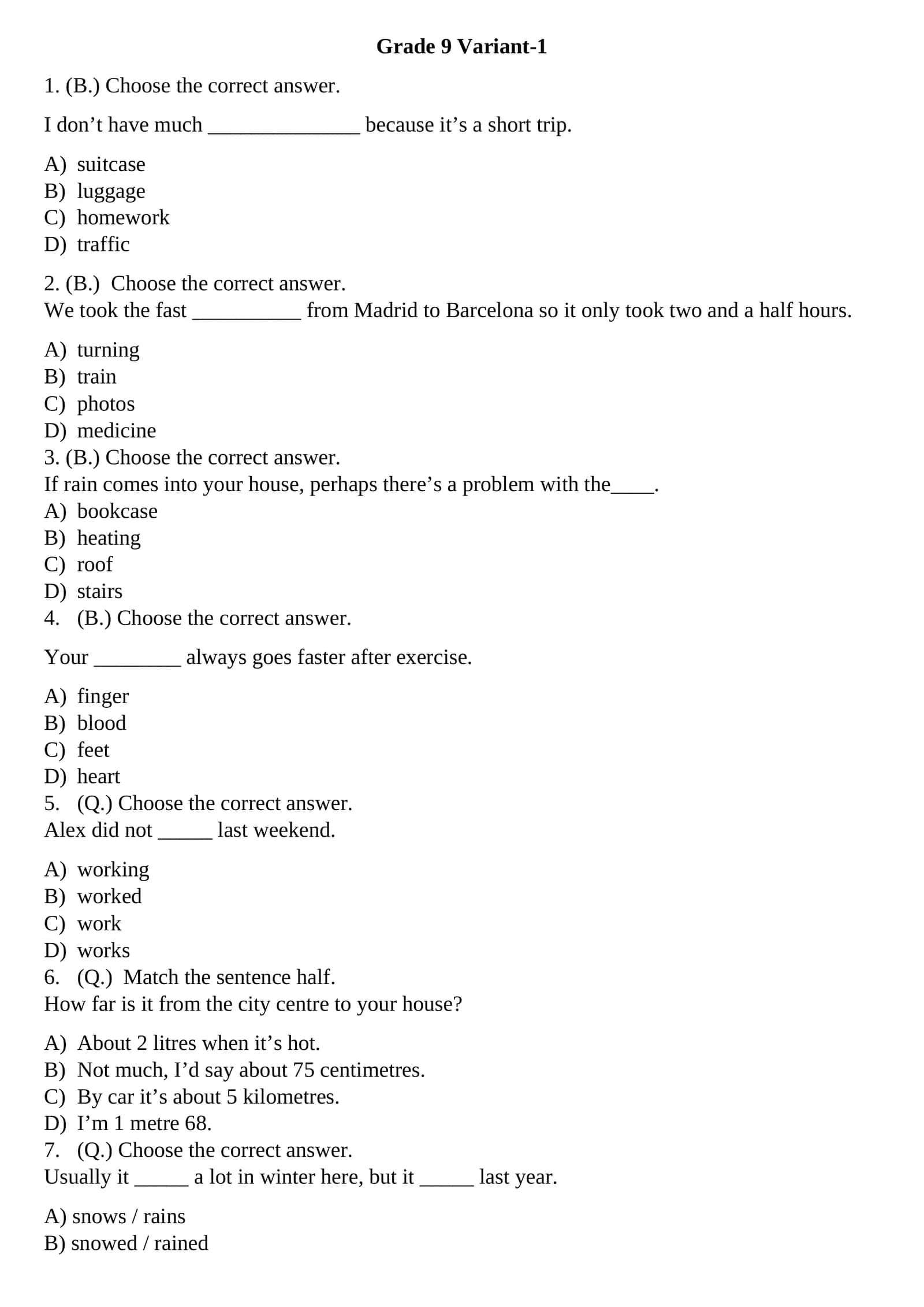 Grade 9 Variant-1