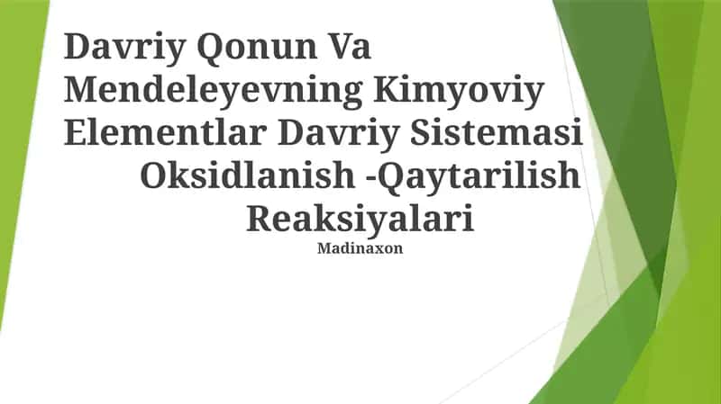 Davriy Qonun Va Mendeleyevning Kimyoviy Elementlar Davriy Sistemasi