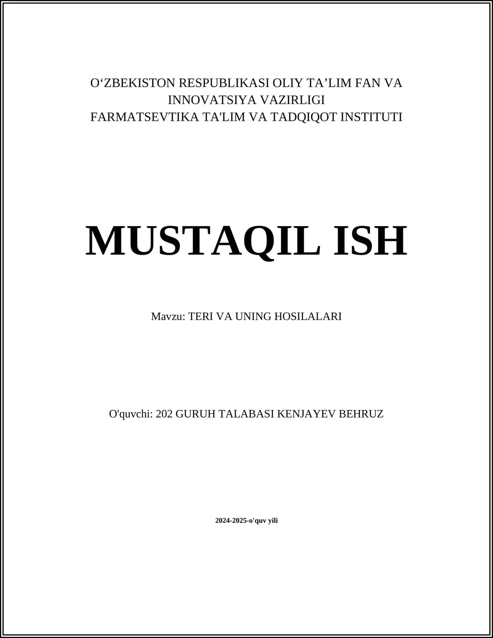 TERI VA UNING HOSILALARI