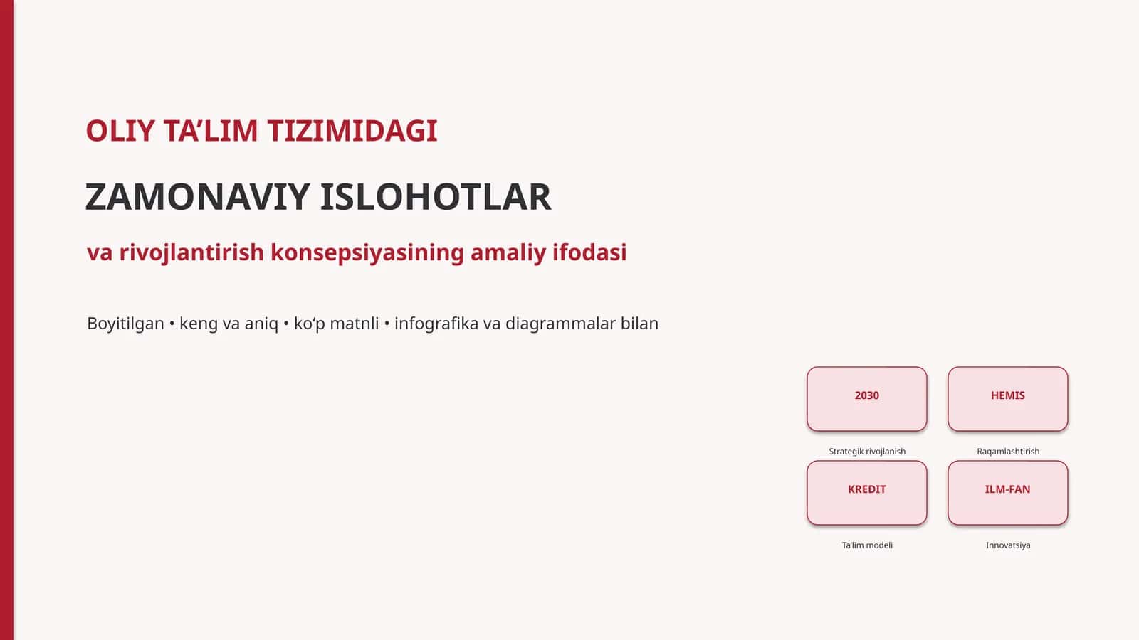 OLIY TA’LIM TIZIMIDAGI ZAMONAVIY ISLOHOTLAR