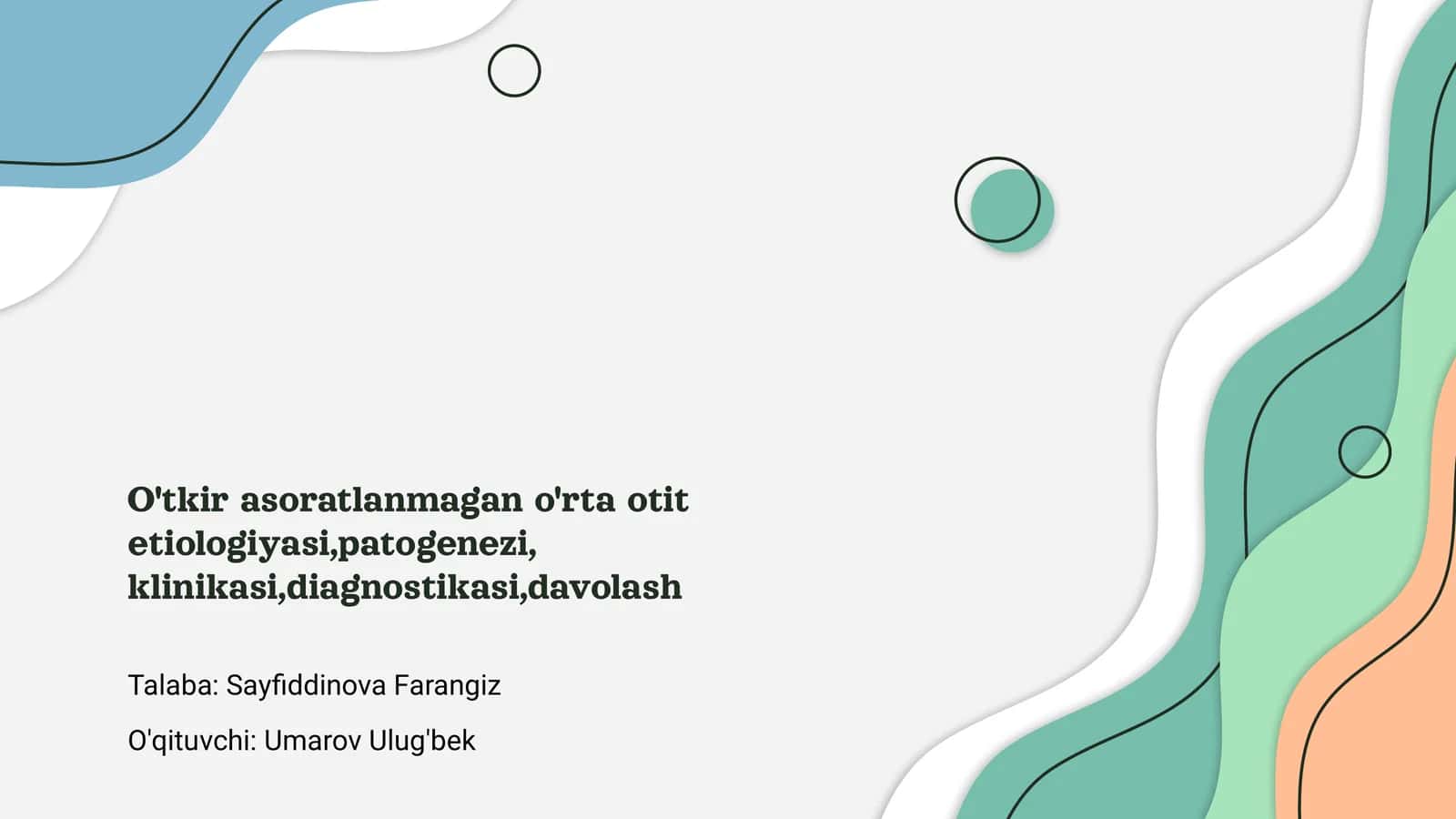 O'tkir asoratlanmagan o'rta otit etiologiyasi,patogenezi, klinikasi,diagnostikasi,davolash
