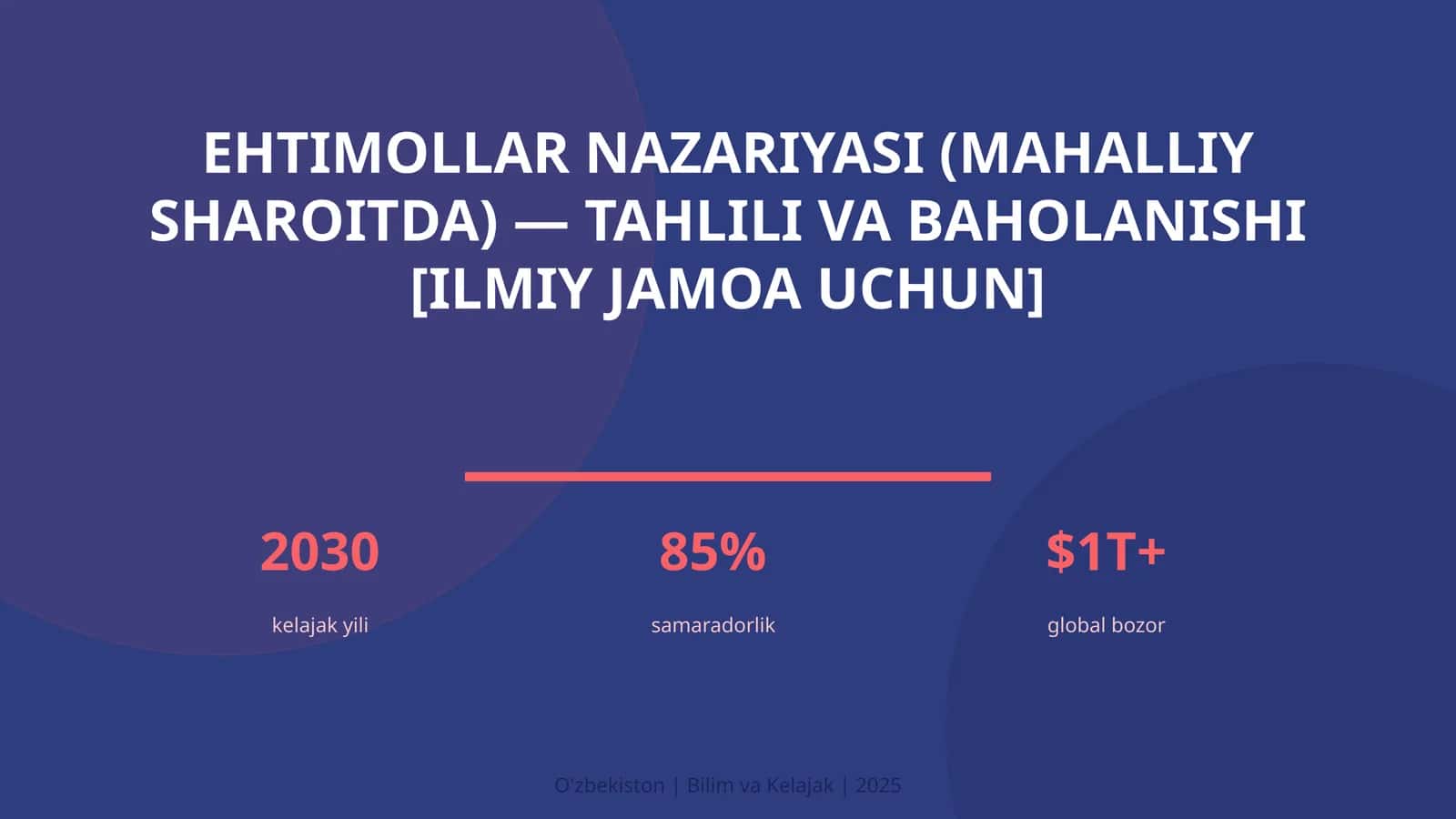 Ehtimollar nazariyasi (mahalliy sharoitda) — tahlili va baholanishi [ilmiy jamoa uchun]