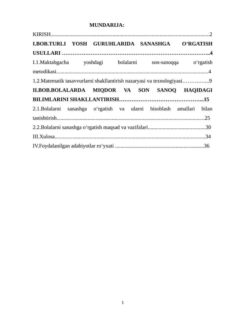 Maktabgacha Yosh Bolalar Son-sanoqqa O'rgatish Metodikasi