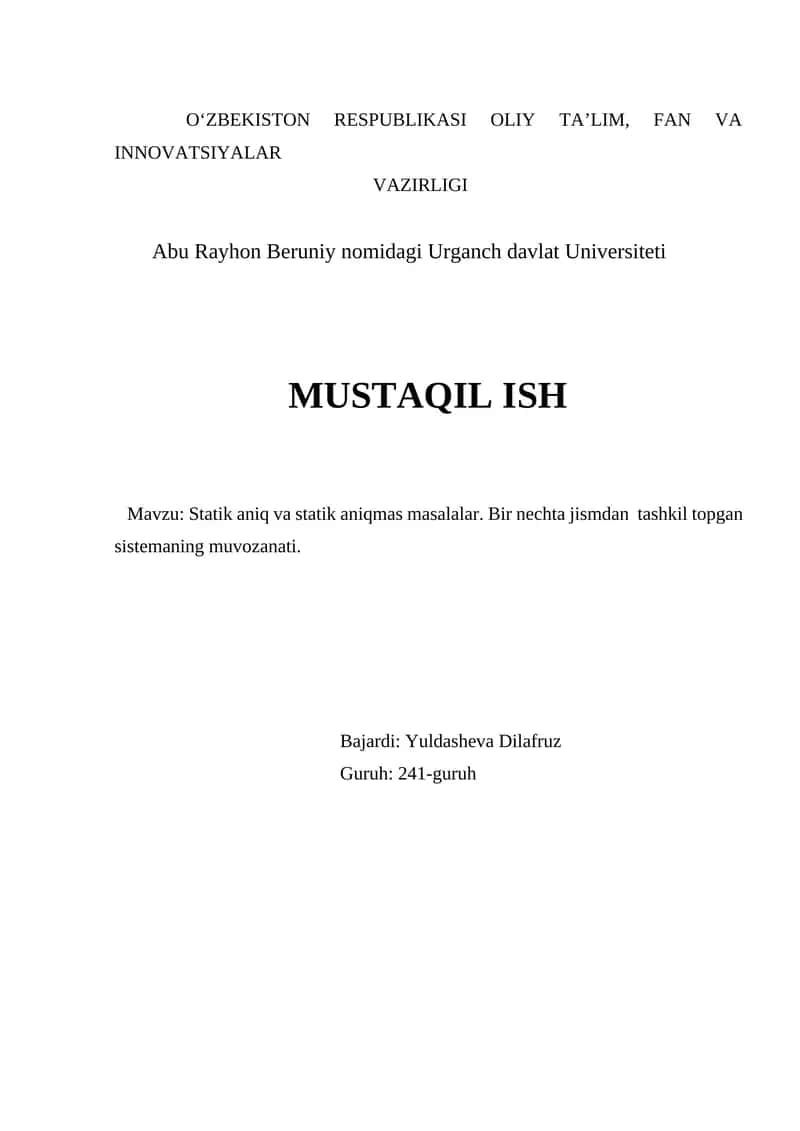 Statik aniq va statik aniqmas masalalar