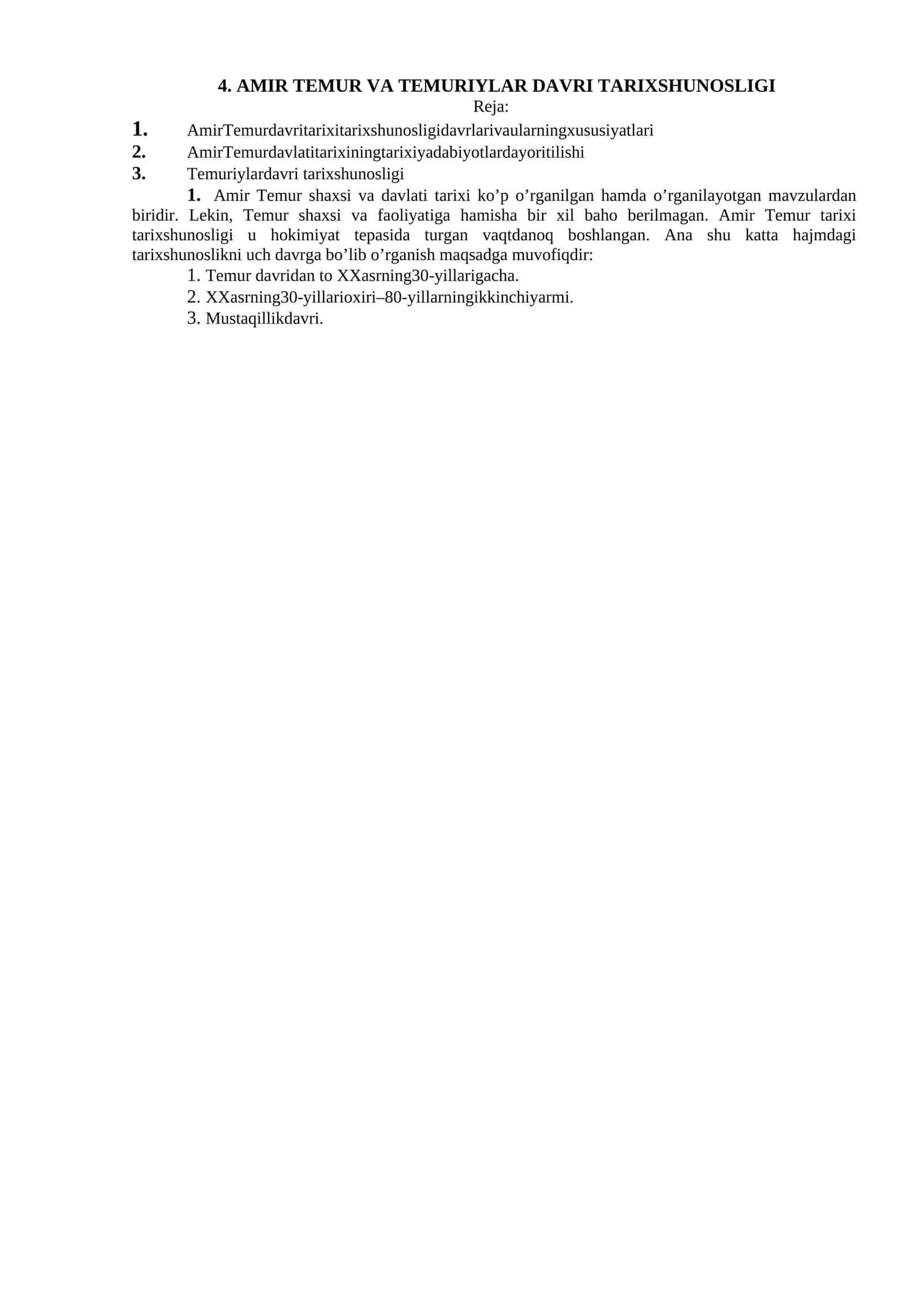 AMIR TEMUR VA TEMURIYLAR DAVRI TARIXSHUNOSLIGI