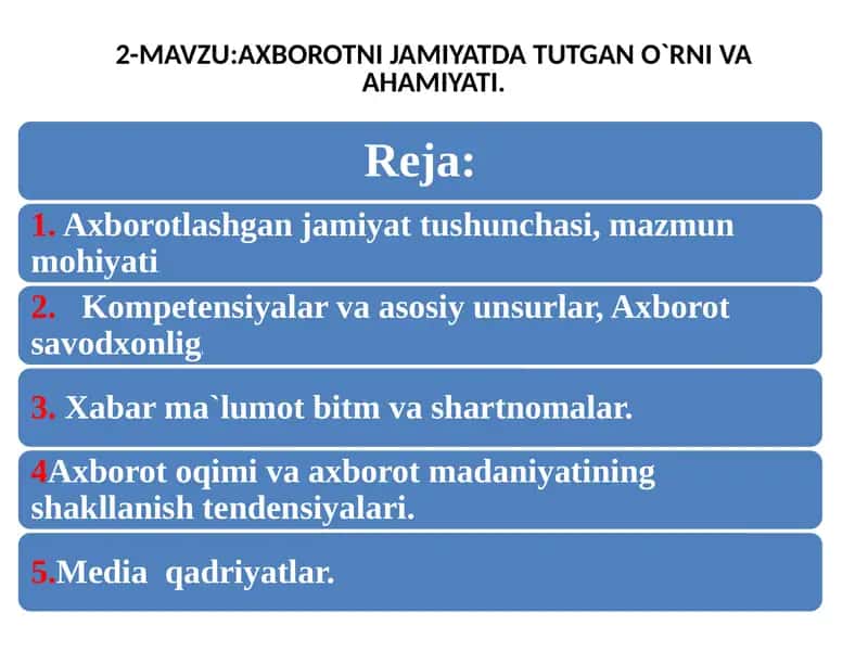 Axborotning jamiyatda tutgan o'rni va ahamiyati 1