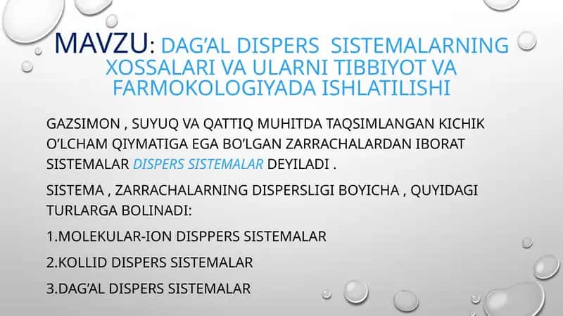 Dag’al dispers sistemalar xossalari