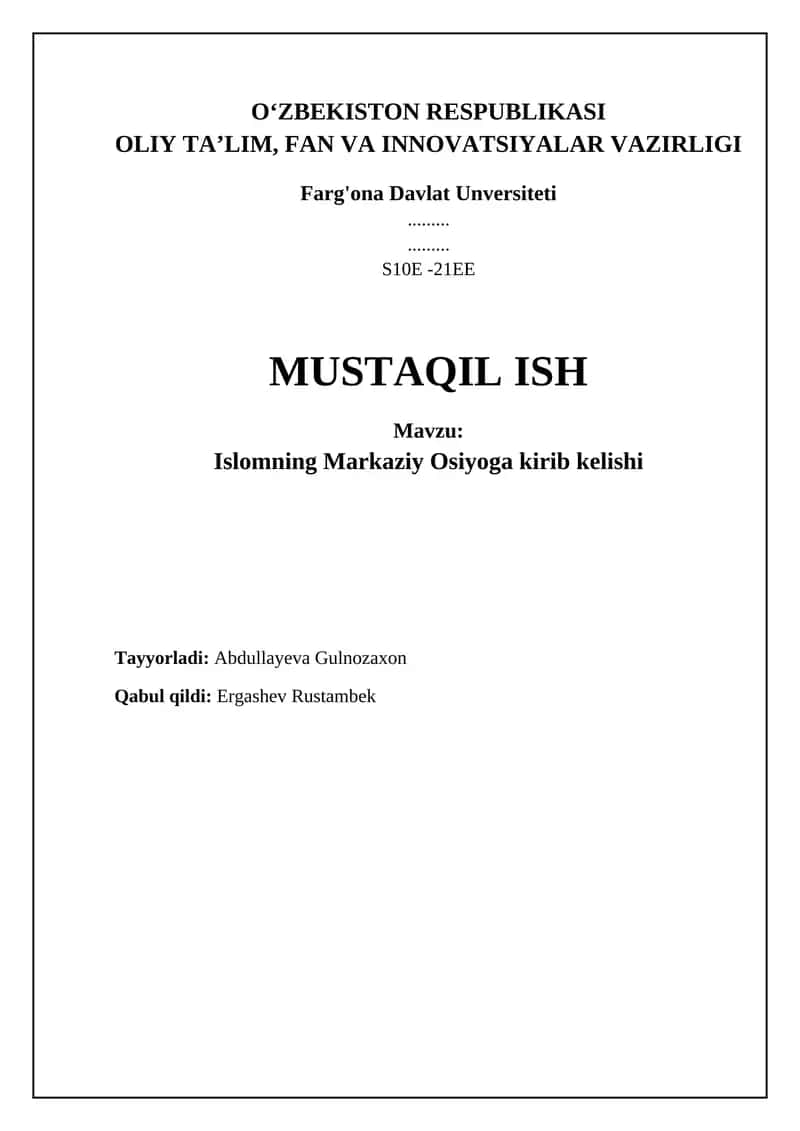 Islomning Markaziy Osiyoga kirib kelishi
