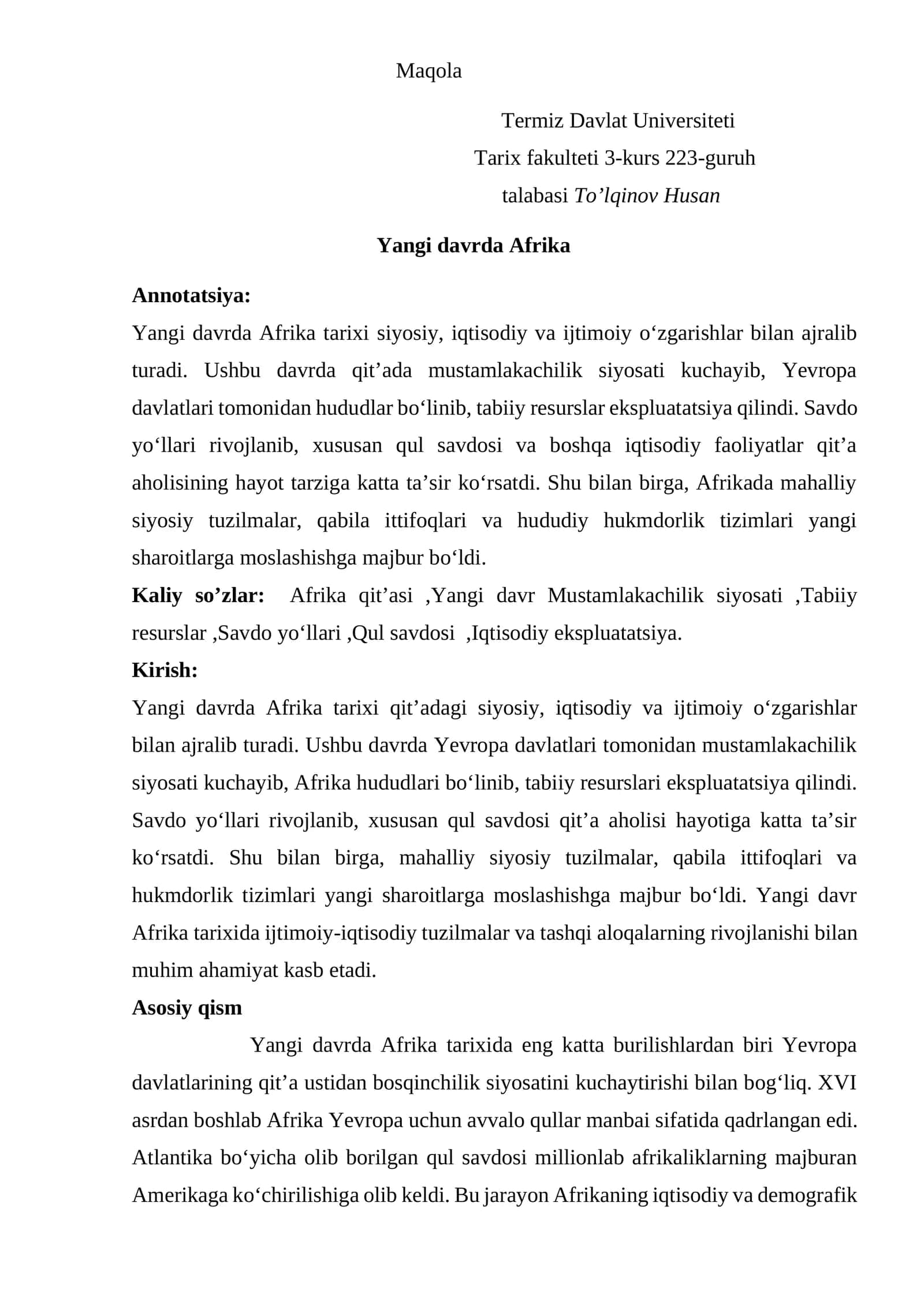 Yangi davrda Afrika tarixi