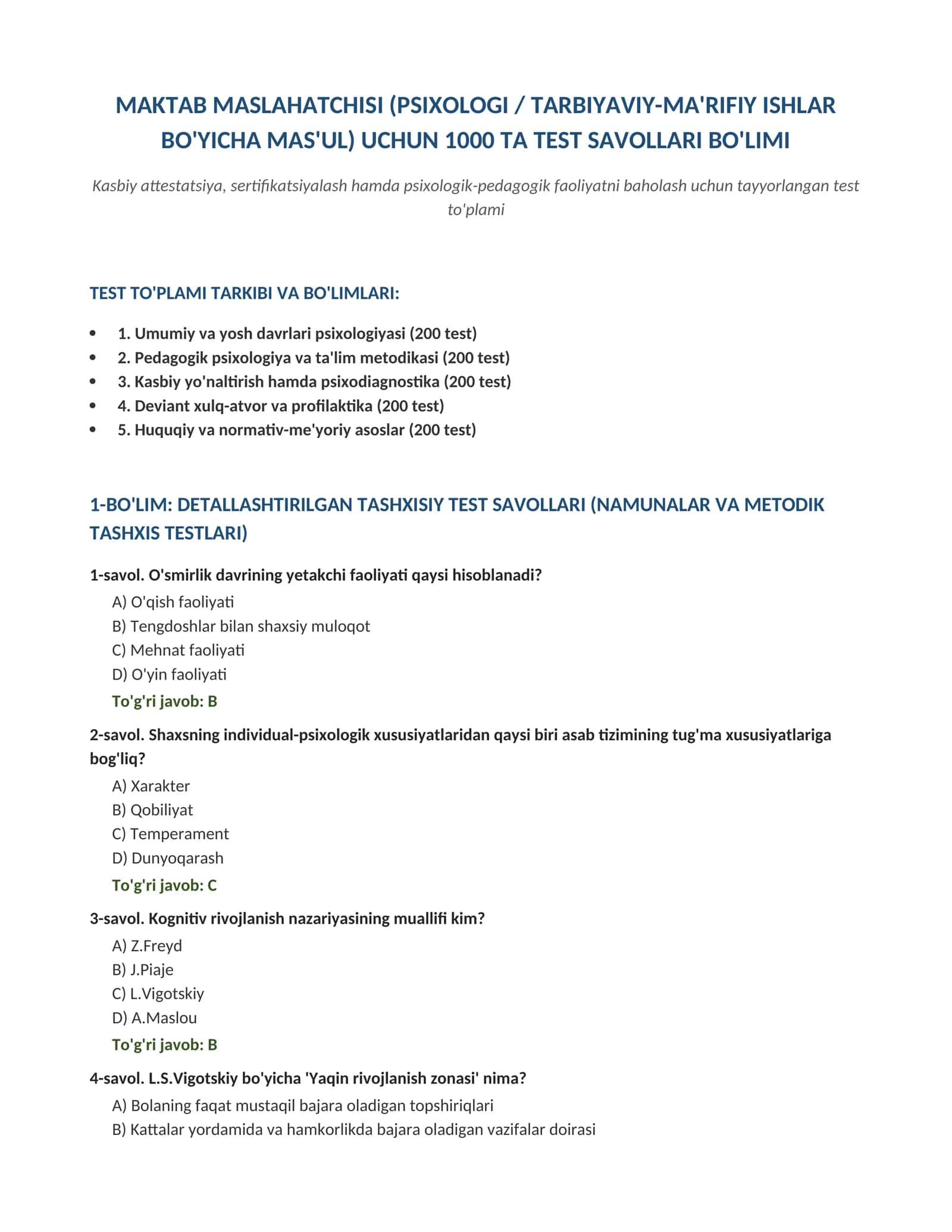maktab maslahatchisiga 1000ta test