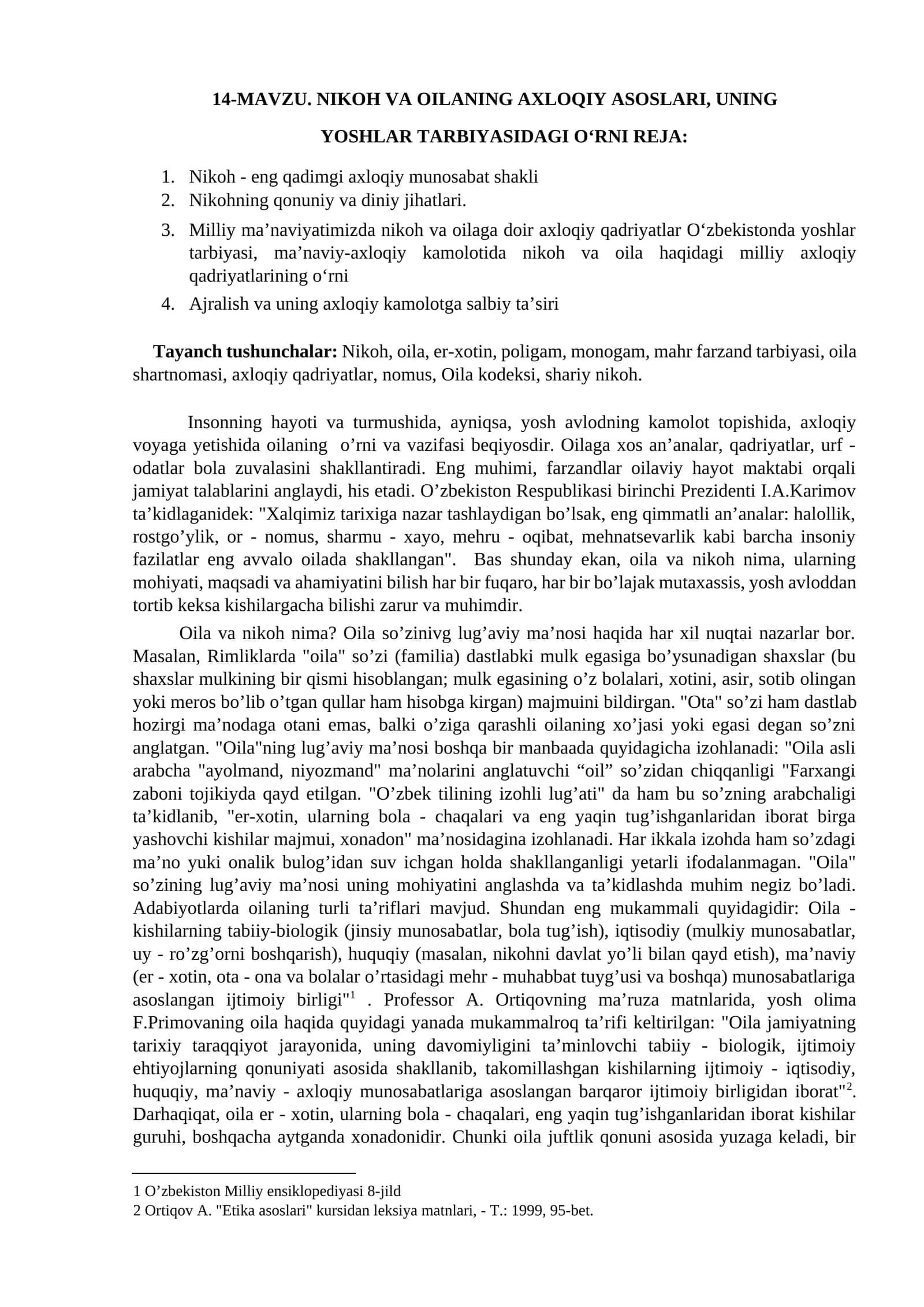 NIKOH VA OILANING AXLOQIY ASOSLARI