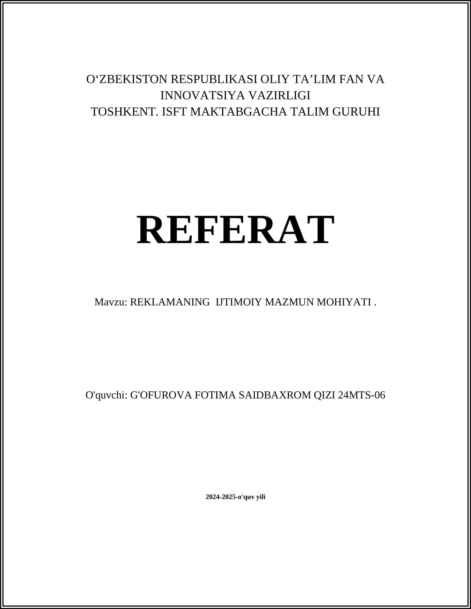 REKLAMANING IJTIMOIY MAZMUN MOHIYATI