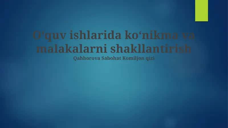 Ta'lim jarayonida ko'nikma va kompetensiyalarni shakllantirishning metodikasi