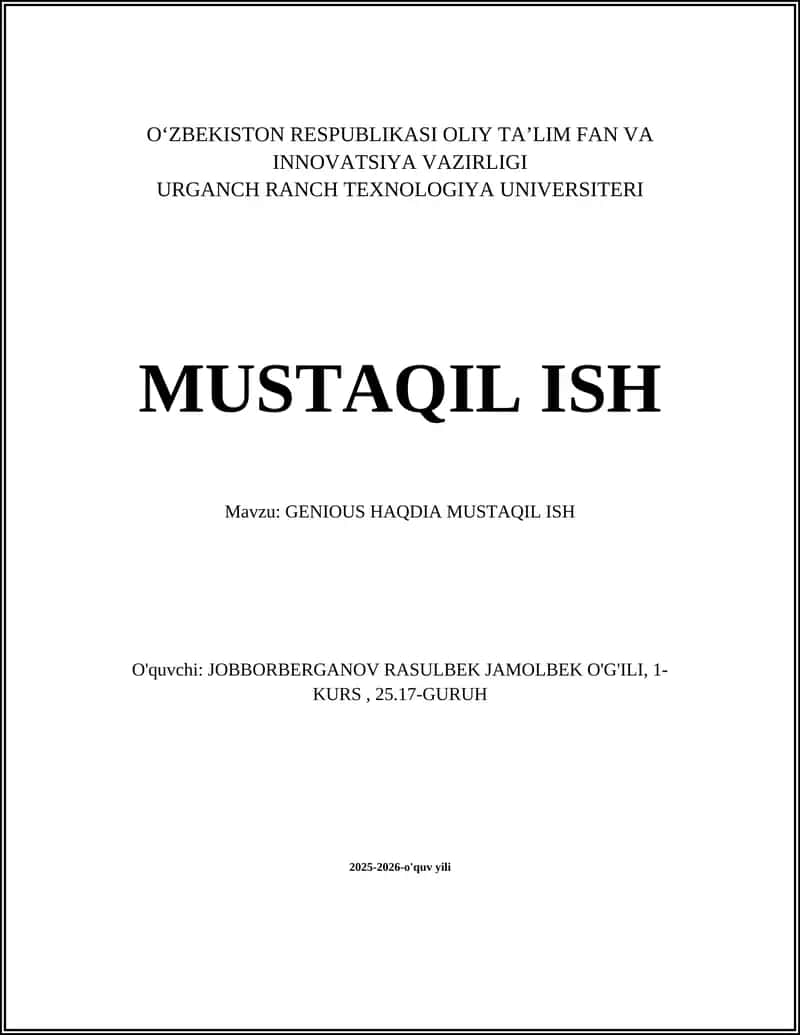 GENIOUS HAQDIA MUSTAQIL ISH
