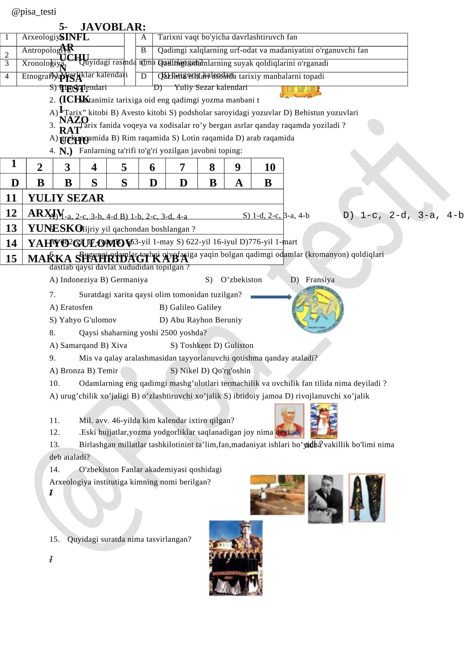 5-SINFLAR UCHUN PISA TEST. (ICHKI NAZORAT UCHUN.)