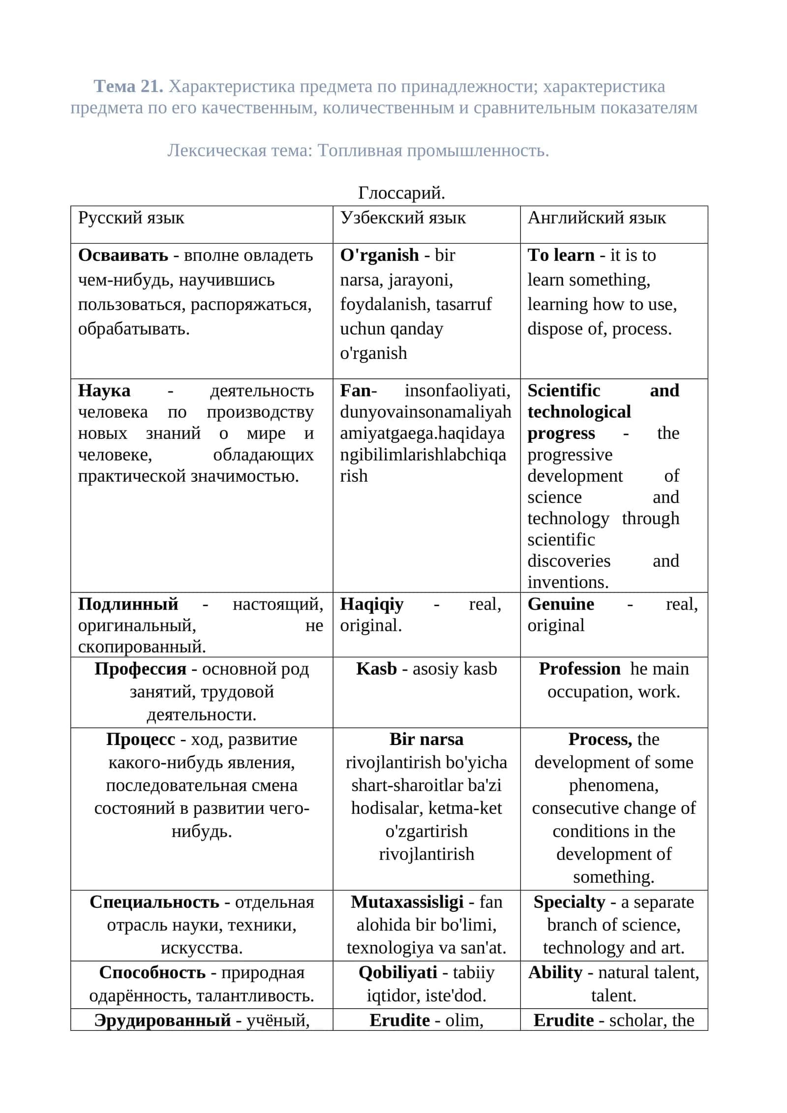 Тема 21. Характеристика предмета по принадлежности; характеристика предмета по его качественным, количественным и сравнительным показателям