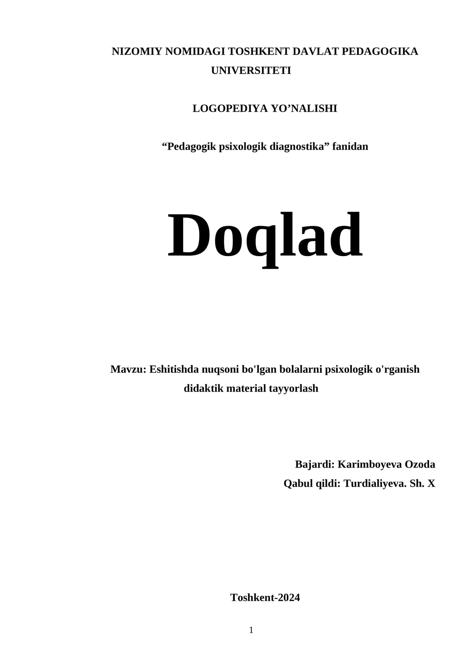 Eshitishda nuqsoni bo'lgan bolalarni psixologik o'rganish didaktik material tayyorlash