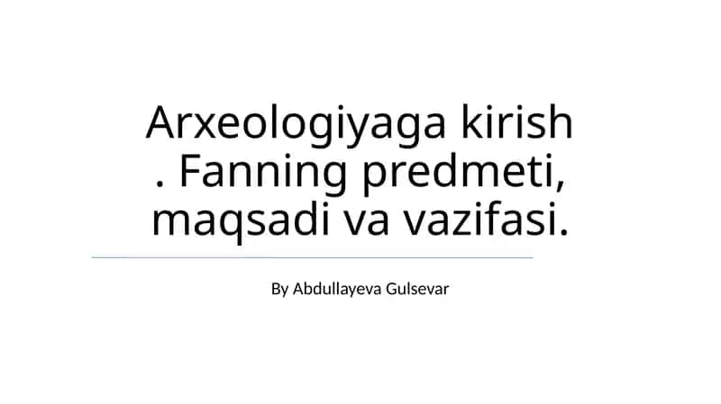 Arxeologiyaga kirish
