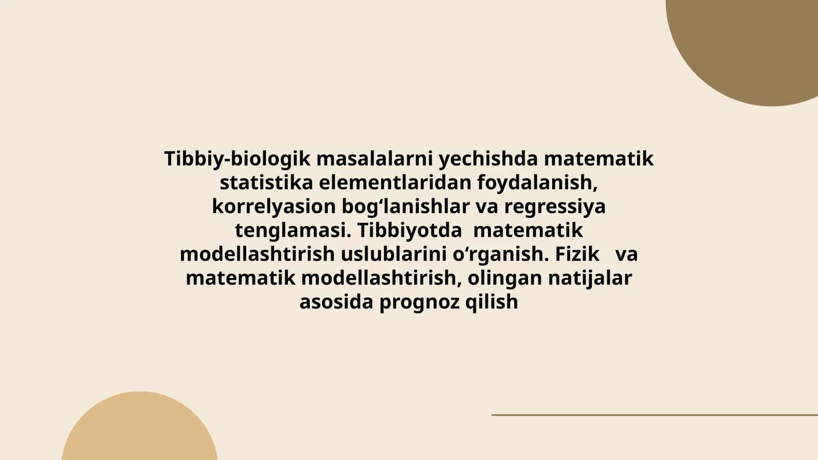 Tibbiy-biologik masalalarni yechishda matematik statistika elementlaridan foydalanish