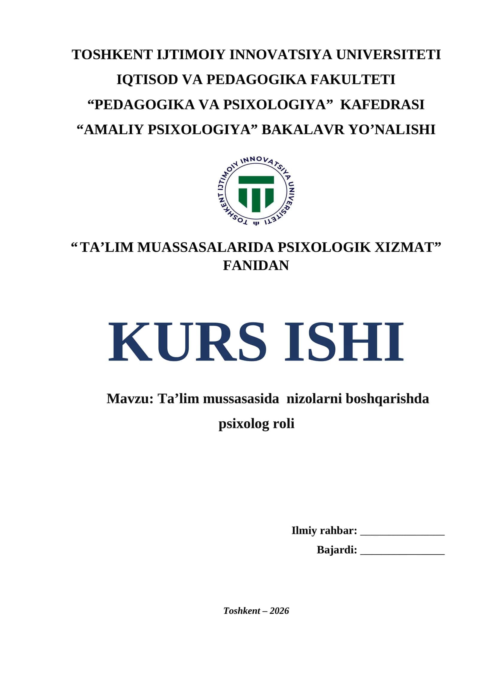 Taʼlim mussasasida nizolarni boshqarishda psixolog roli