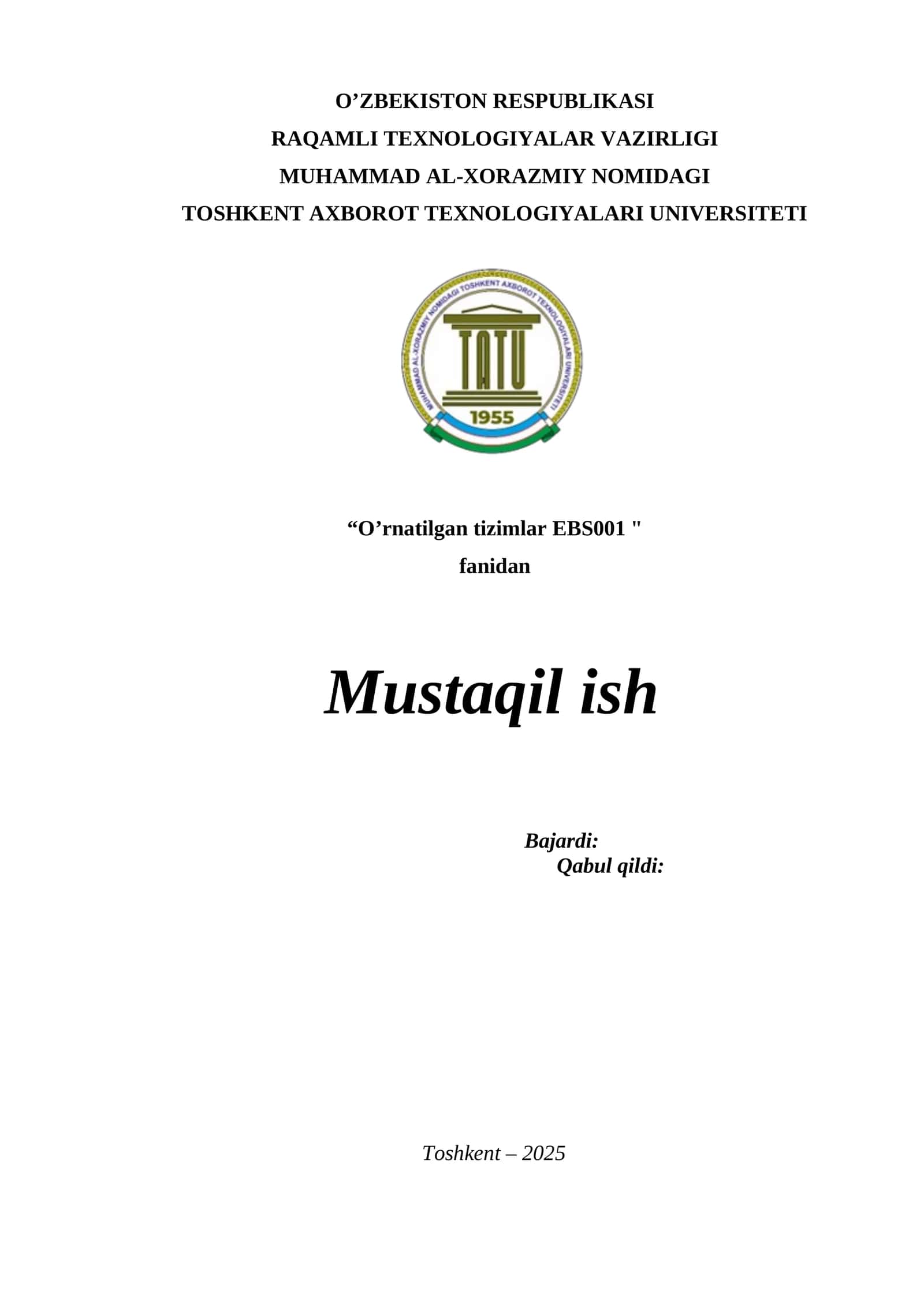 Arduino va ESP32 mikroplatformalarini real vaqtda boshqaruv tizimlarida solishtirish. Mustaqil ish