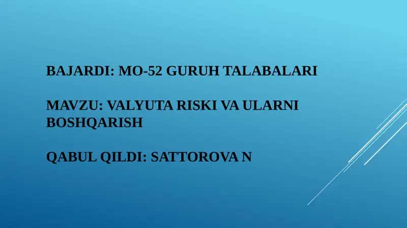 Valyuta Riski va Ular Boshqarish