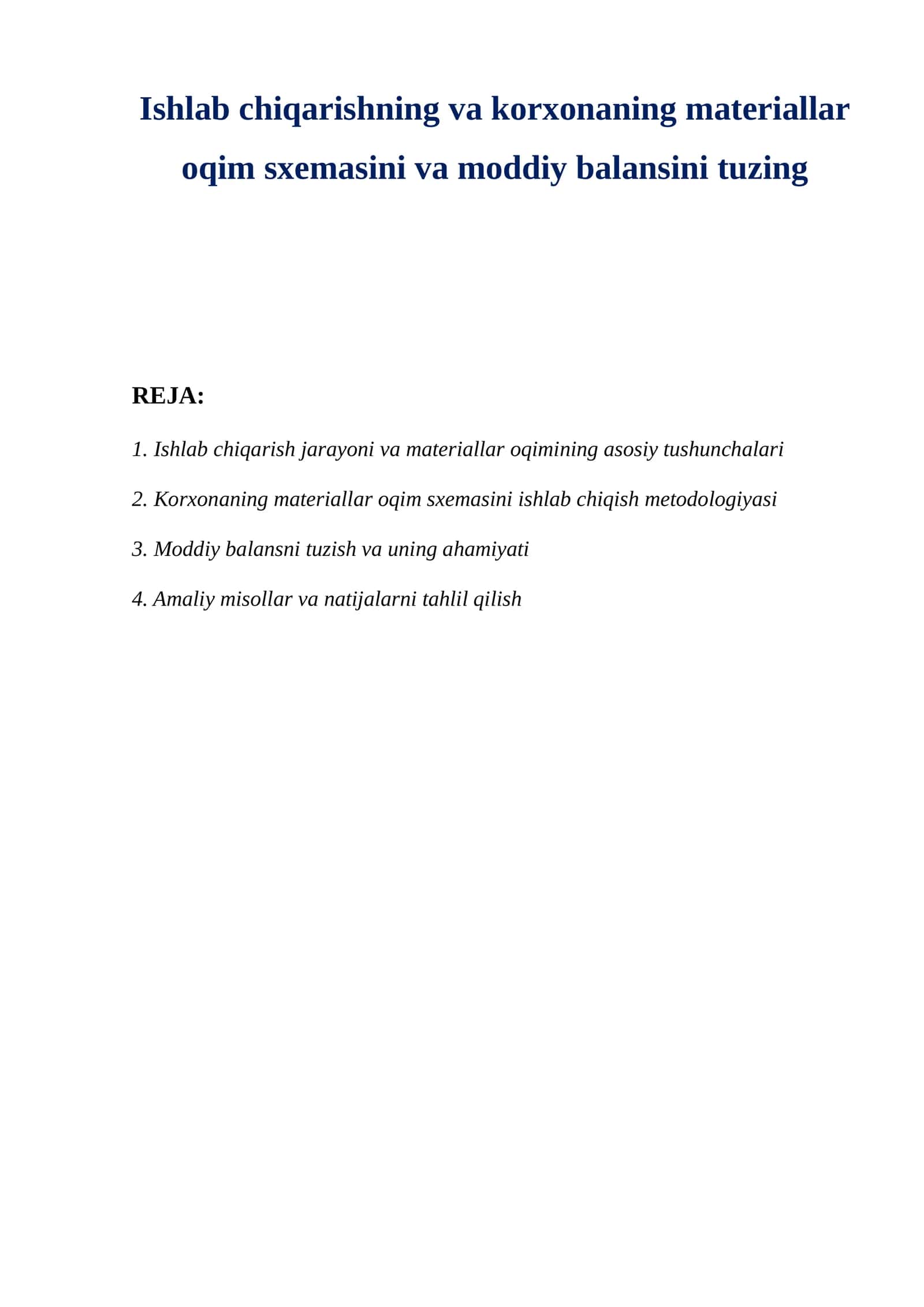 Ishlab chiqarishning va korxonaning materiallar oqim sxemasini va moddiy balansini tuzing