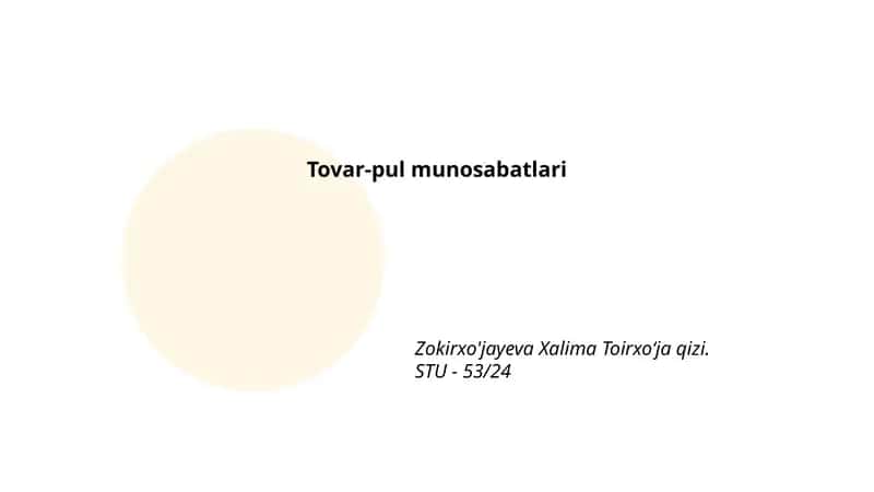 Tovar-Pul munosabatlari