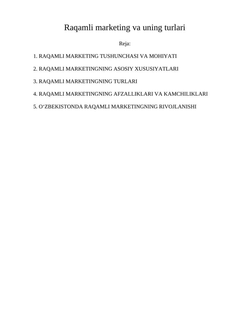 RAQAMLI MARKETING TURLARI