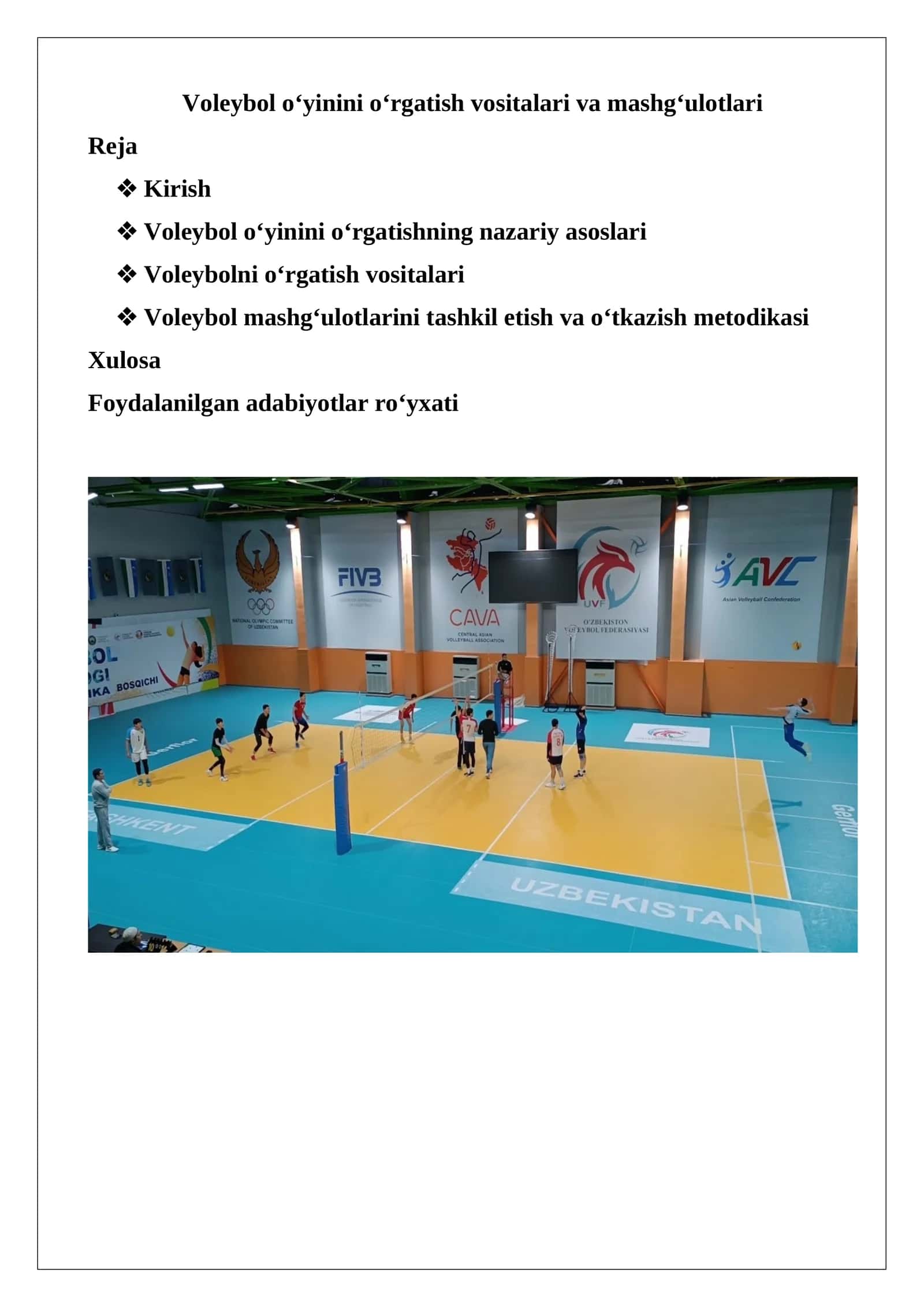 Voleybol o‘yinini o‘rgatish vositalari va mashg‘ulotlari
