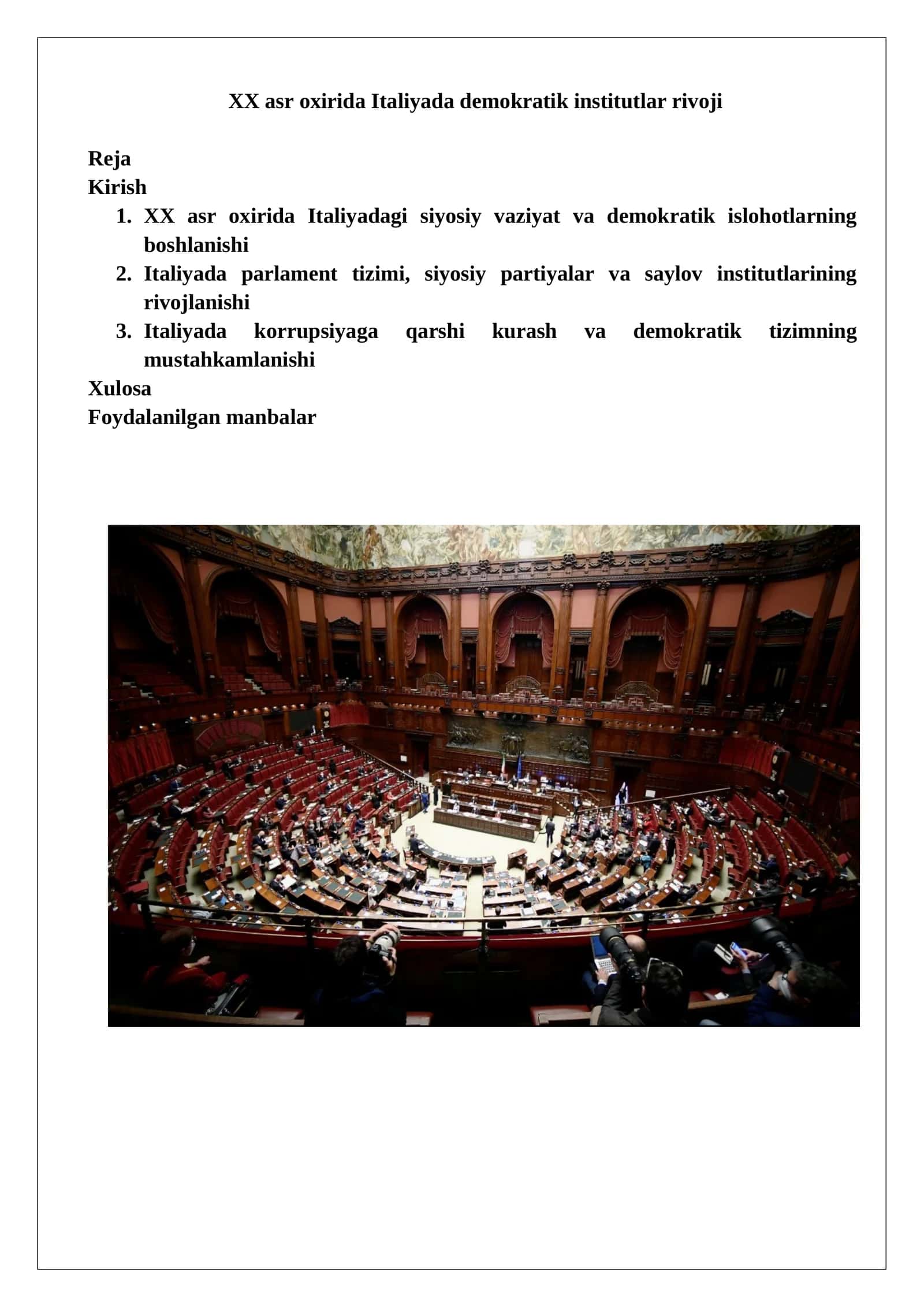 XX asr oxirida Italiyada demokratik institutlar rivoji