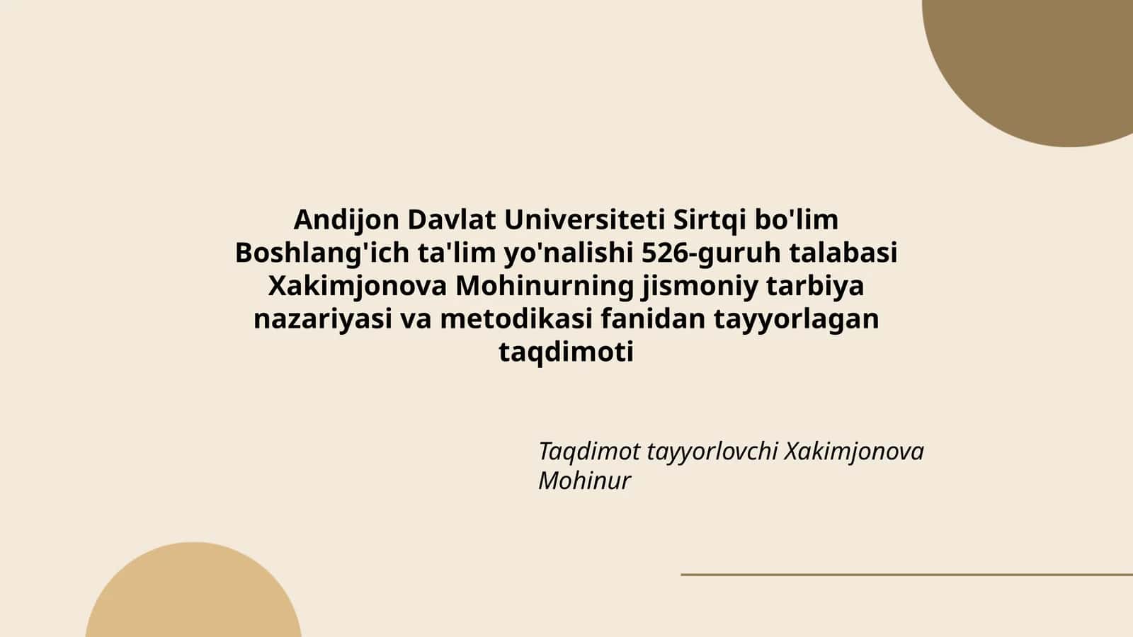 Jismoniy tarbiya nazariyasi va metodikasi fanidan tayyorlagan taqdimoti