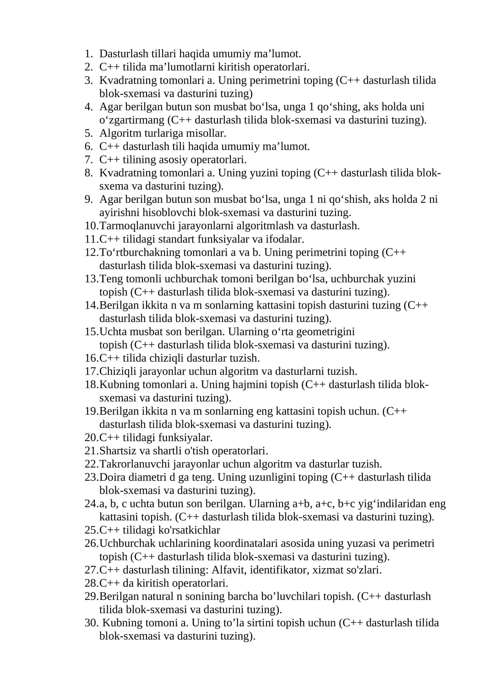 C++ dasturlash tili haqida umumiy ma’lumot