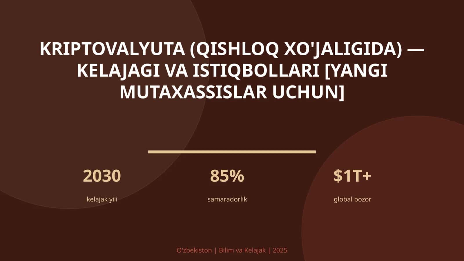 KRIPTOVALYUTA (QISHLOQ XO'JALIGIDA) — KELAJAGI VA ISTIQBOLLARI [YANGI MUTAXASSISLAR UCHUN]