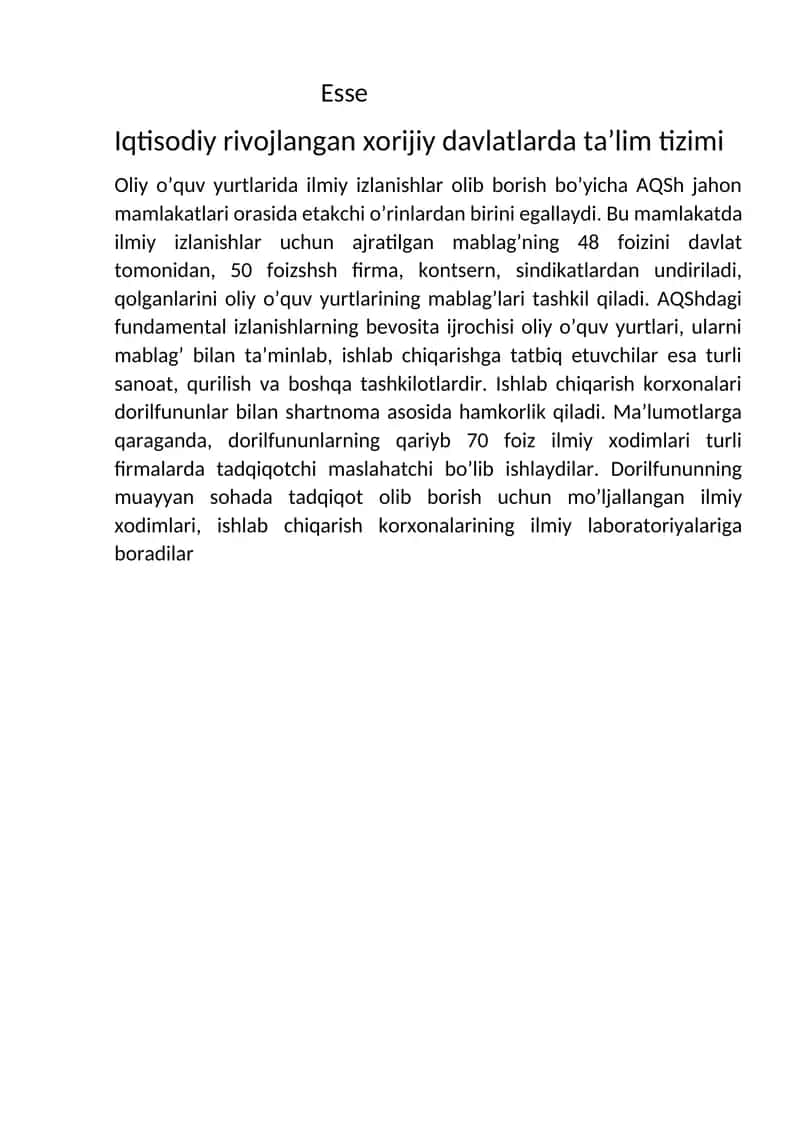 iqtisodiy rivojlangan xorijiy davlatlar tizimi 1