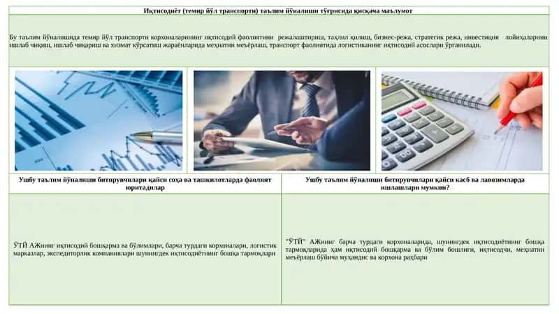 Иқтисодиёт (темир йўл транспорти) таълим йўналиши